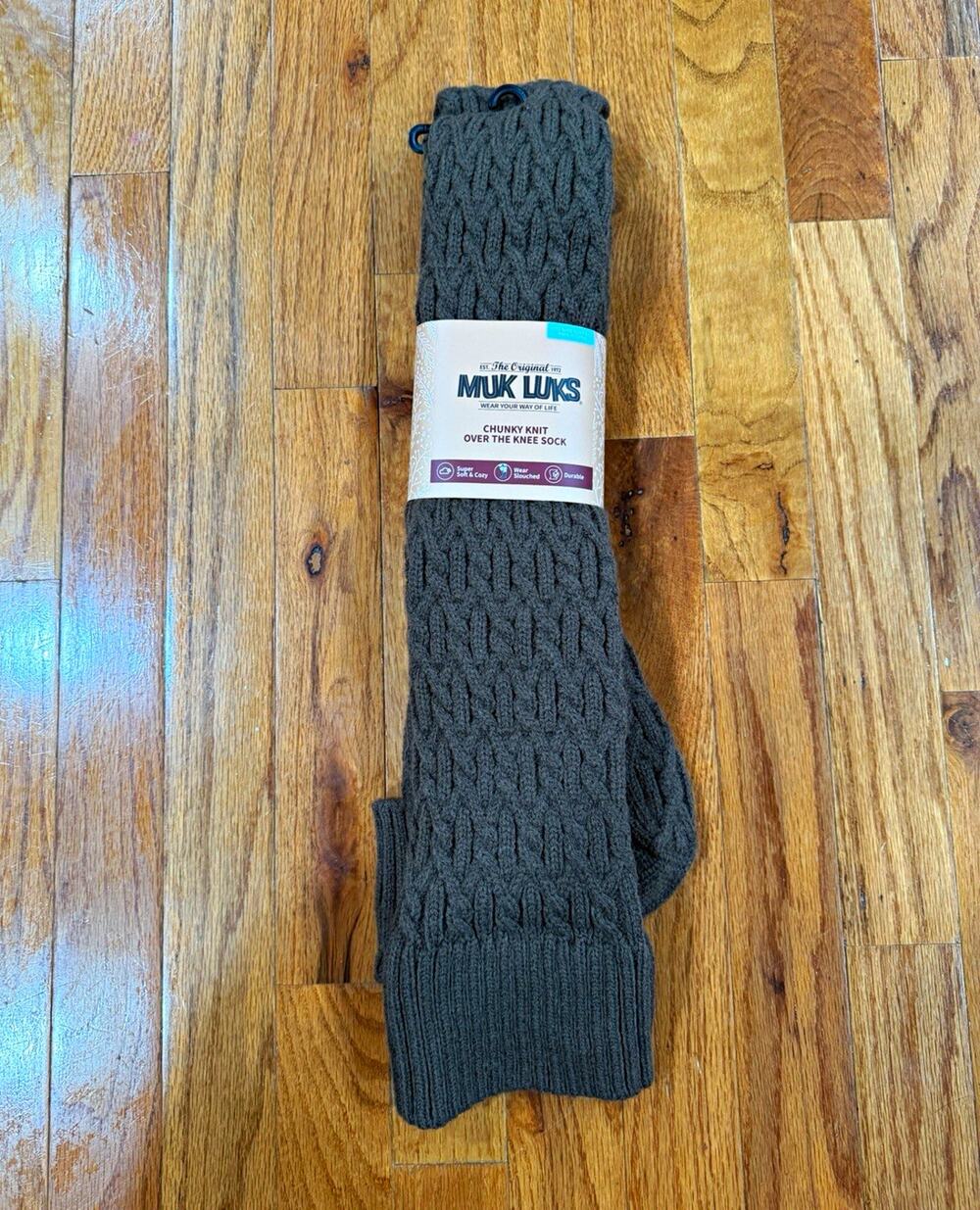 MUK LUKS Women’s Over the Knee Cable Knit Boot Socks Brown One Size